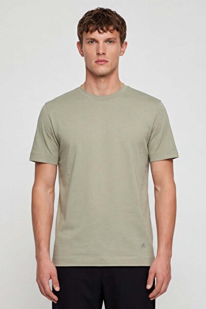 Sabri Özel Men's Soft Green Modern Fit 100% Cotton Basic T-Shirt