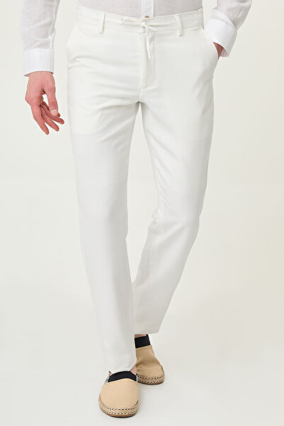 Mcr Gray Slim Fit Drawstring Elastic Waist Men's Trousers Ecru - 38367.26Y