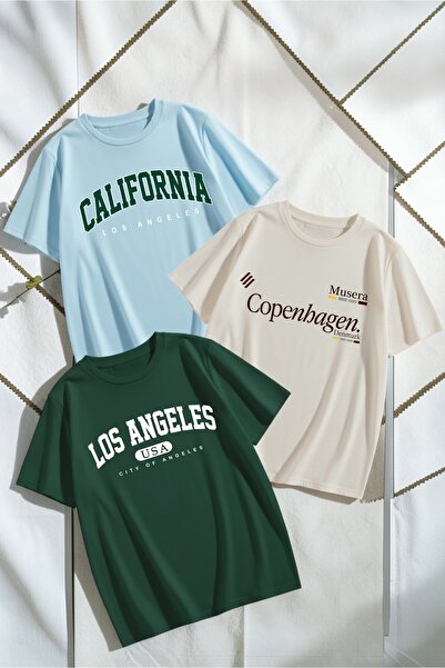 uyguntarz Set de tricouri cu design din 3 piese, unisex, albastru bebeluș, ve...