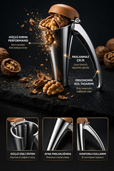 MİS KİTCHEN Stainless Steel Walnut Cracker Premium Metal Ergonomic Handle Str...
