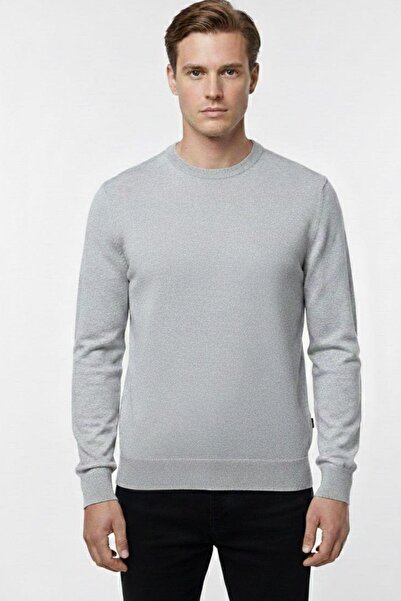 Sabri Özel Gray Regular Fit Cotton Crew Neck Men's Knitwear Sweater