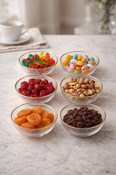 İLİVA Set of 6 Gold Gilded Glass Bowls - 12 cm Stylish Presentation Bowl - Sn...