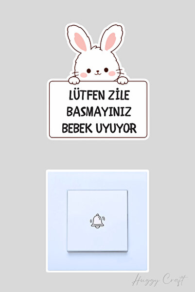 Huggy Craft Sevimli Beyaz Tavşan Lütfen Zile Basmayınız Bebek Uyuyor Sticker ...
