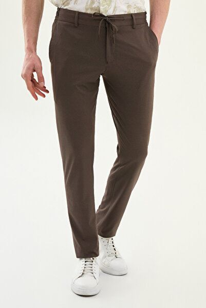 Mcr Patterned Super Slim Fit Elastic Waist Drawstring Men's Trousers Brown - ...