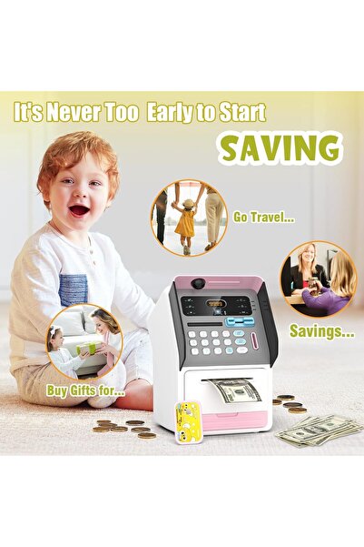 LAOBAN حصالة نقود معدنية للأطفال على شكل ماكينة صراف آلي مع بطاقة سحب للنقود ...