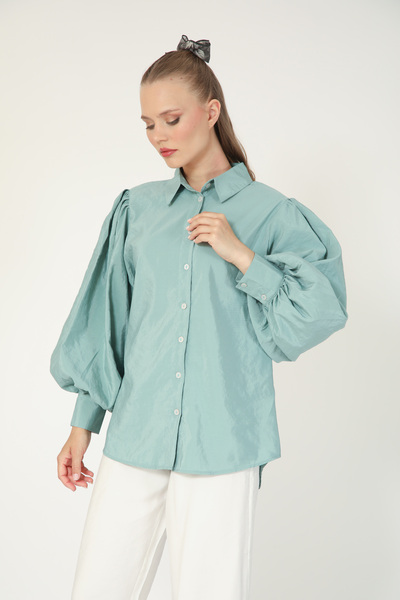 Suede Style 8199 - Stylish Comfortable Peach Balloon Sleeve Shirt