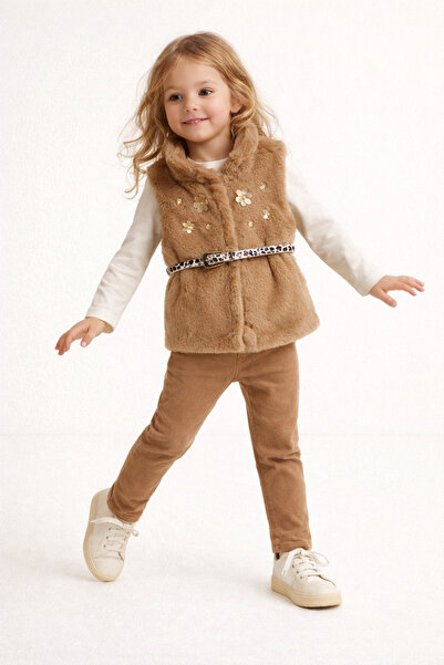 Yollo Kids Girl's Plush Vest and Belted Suit, Stylish 3-Piece Combination, Ag...
