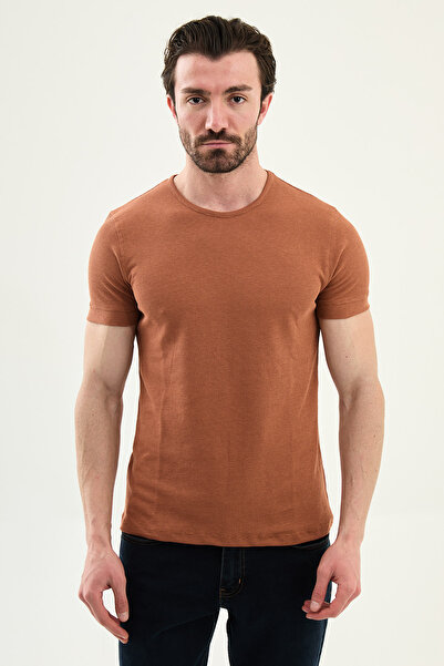 Mcr Patterned Slim Fit Short Sleeve Cotton Men's T-Shirt Tile - 36858.25Y