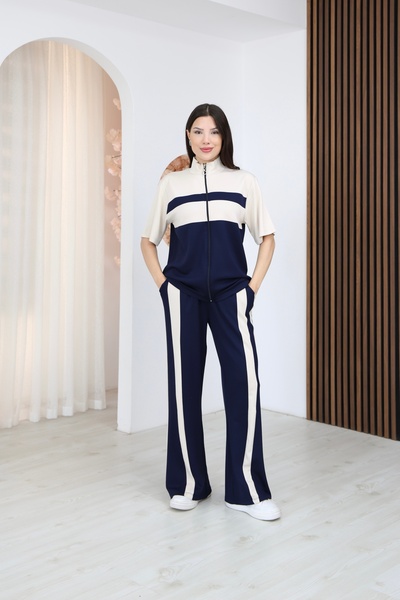 02Lady Fashion Garni Oversize Modal Fabric Tracksuit Set with Zipper Detail