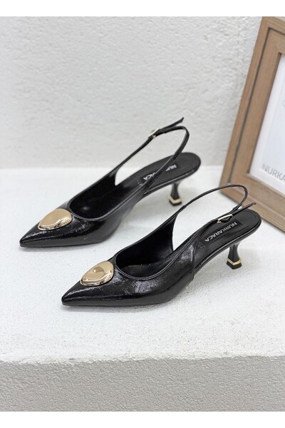 NUR KARACA 1204 Y-2501 Gold Buckle Detail on the Front, Open Back, 6cm Thin H...