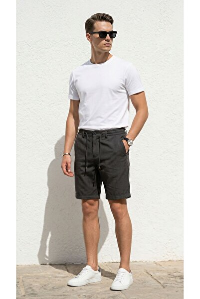 Plus Scorpion Ανδρικό λινό σορτς με ελαστική μέση και κορδόνια, καλοκαιρινό, ...