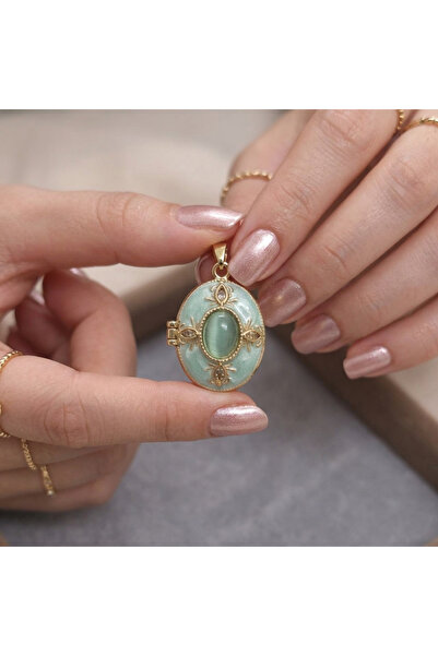 MuseumofYou Kadın Kolye Ucu 14K Altın Kaplama Vintage Stil Mint Yeşili Mineli...