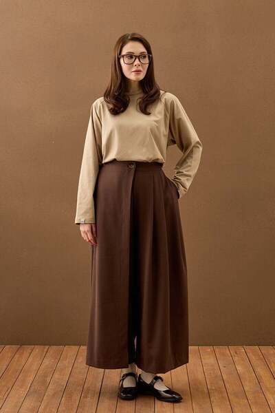 Ceylan Otantik Παντελόνι Πολυβισκόνε σε απόχρωση Bitter Brown με φούστα