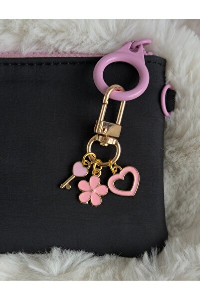 WhimsyWhite Heart Keychain, Flower and Heart Figured Keychain - Gold Bag Acce...