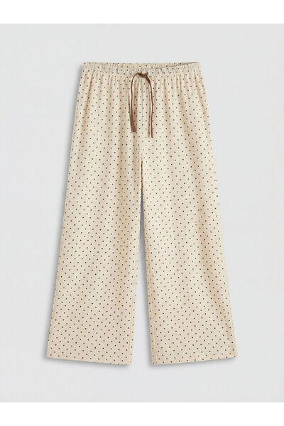 LC Waikiki New Season Beige Elastic Waist Polka Dot Women's Capri Pajama Bott...