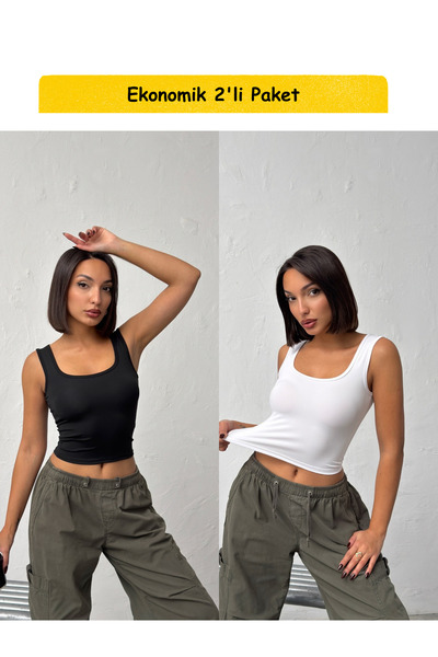 Nordmende Women's Square Neck Thick Strap Two Color (Black/White) Body Crop