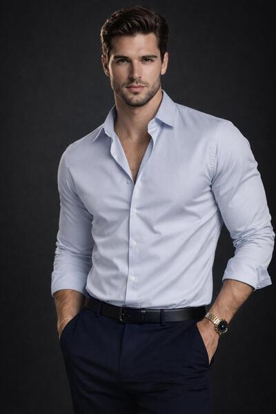 BYBÜLENT Men's Ice Blue Long Sleeve Slim Fit Bella Pure Satin Light Lycra Spe...