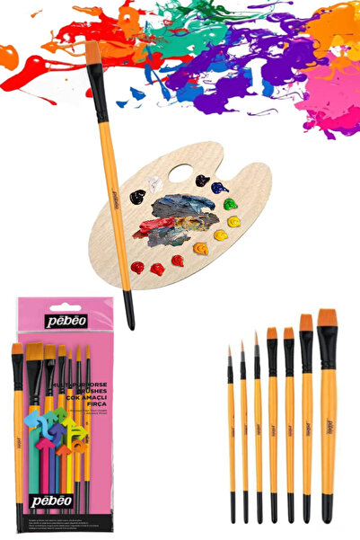GLANCE Набір пензлів Pebeo з 6 предметів, овальна дерев'яна палітра з отвором...