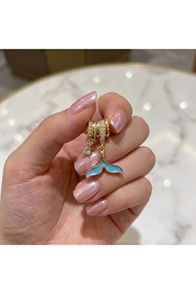 MuseumofYou Kadın 14K Kaplama Mavi Mineli Balina Kuyruğu Kolye Ucu - Zirkon T...