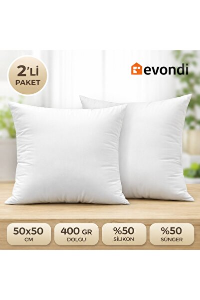 Evondi 50x50 Yastık İçi 2'li Set - 400 gr Dolgulu, %50 Silikon %50 Kırpıntı S...