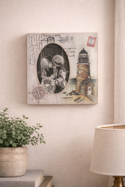 PARTİPORT Decorative Lighthouse Themed Frame 20X20 cm – 10X14 Photo Compatibl...