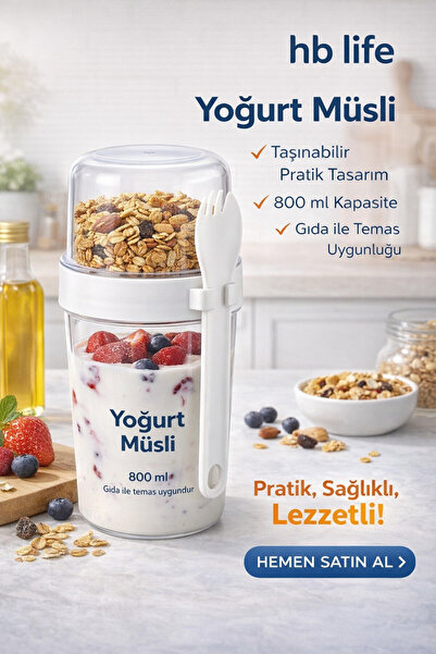 HB LİFE Yogurt Muesli Container 800 ml |   Compartmentalized Granola and Snac...