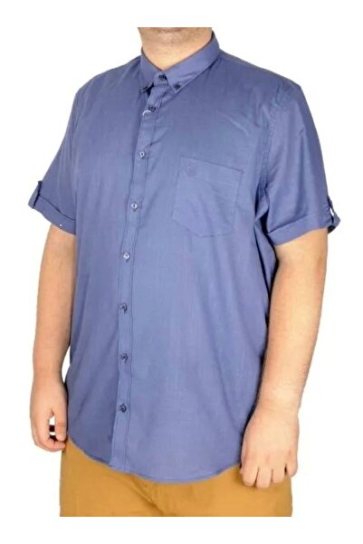 cusseli Large Size Linen Lycra Shirt with Pockets 20389 Indigo