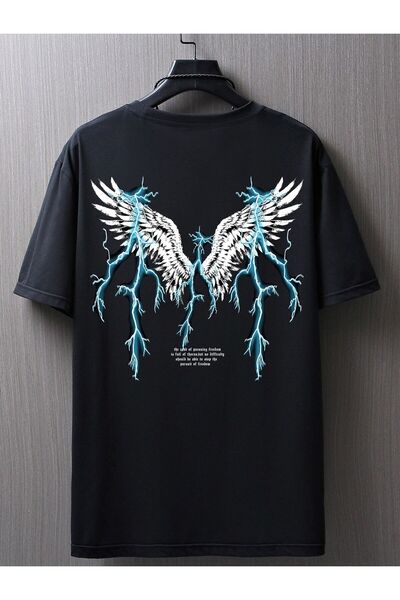 CLASSY.MODA Μπλουζάκι Unisex με στάμπα με φτερά αγγέλου και κεραυνούς, με λαι...