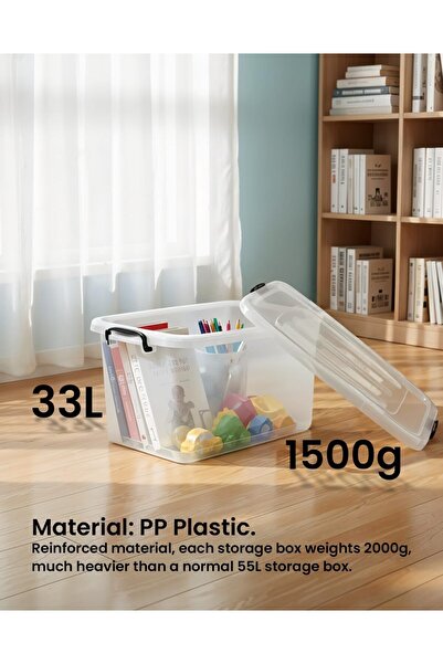 Generic Storage Box – Heavy Duty Plastic Storage Box with Lockable Lid & Wheels 33L