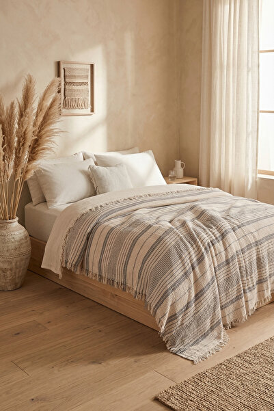 cottoncloth Double Muslin Bedspread 220X230 cm 100% Cotton 4-Layer Striped Mu...