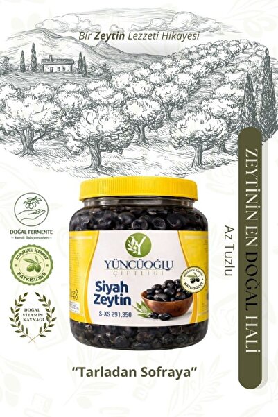 Çiftliği Siyah Zeytin Az Tuzlu - 291-350 Kalibre Doğal Salamura Kahvaltılık Zeytin 900 Gr