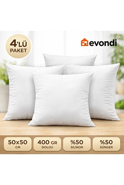 Evondi 50x50 Yastık İçi 4'lü Set - 400 gr Dolgulu, %50 Silikon %50 Kırpıntı S...