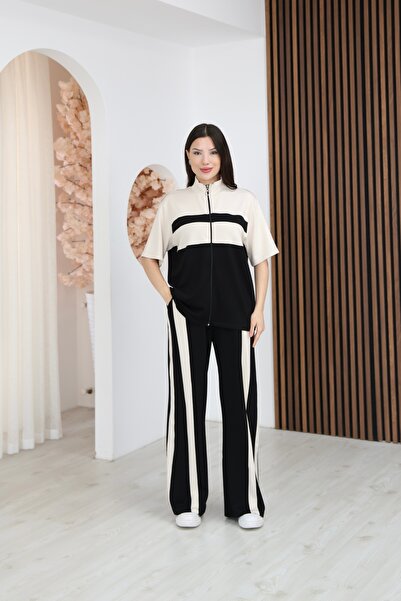 02Lady Fashion Garni Oversize Modal Fabric Tracksuit Set with Zipper Detail