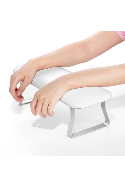 SNRQI Düz Metal Ayaklı Ergonomik Manikür Sehpası Beyaz Manikür Kol Desteği H9W