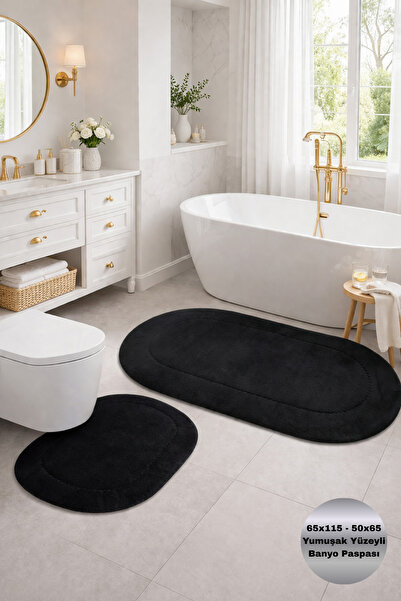 Modernsoft Rixora Siyah Yumuşak Yüzeyli Deri ve Kaymaz Tabanlı Modern Banyo P...