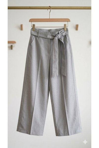 ADA YILDIZ KİDS Girl's Linen Trousers Gray Color with Belt 6/15 Years