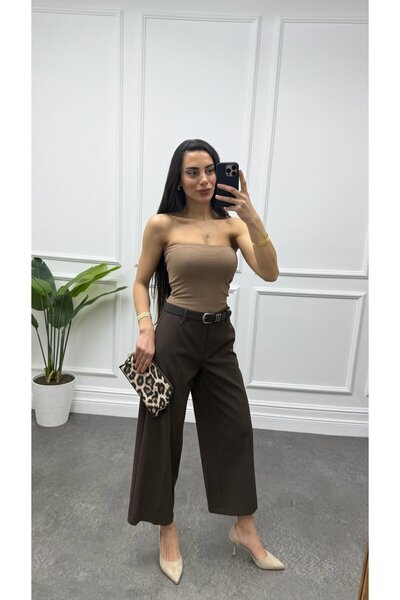 CurcunaShop Women's Straight-Leg Belted Ankle-Length Fabric Trousers