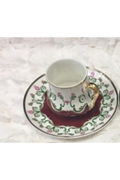 esdekor Thin Ottoman Floral Coffee Cup (90 Cc) 1 Piece White Gold Hand Washable.