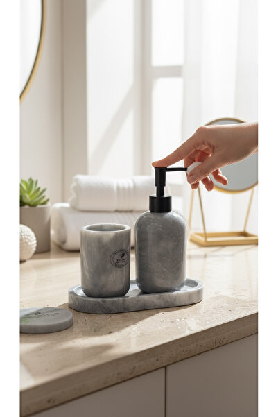 Polen Stone 3-Piece Premium Handmade Marble Bathroom Set (Gray)