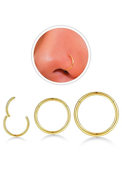 Choice7 1PC 18G 6mm 18K Gold Men Women 316L Surgical Steel Hinged Nose Rings ...