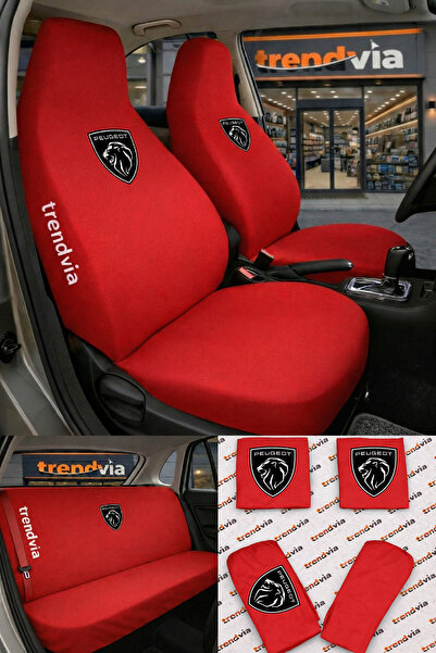 trivexa Peugeot (New) Logo Auto Seat Cover Front Rear Set – Combed Cotton Uni...