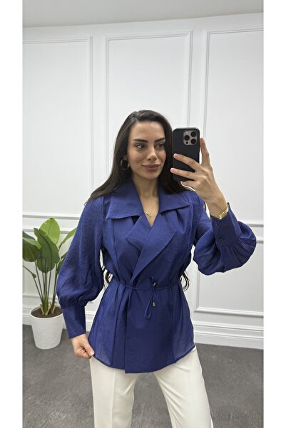 CurcunaShop Kadın Omzu Vatkalı Bağlamalı Gömlek