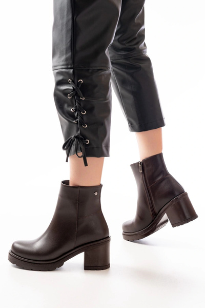 özssa Vexor 767-3020 Brown Zippered Thick Heeled Daily Women's Boots