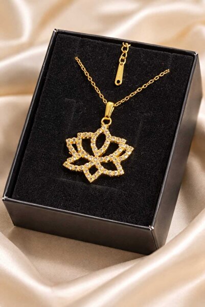 Furtek Aksesuar Lotus Çiçeği Kolye Gold Çelik Kaplama Minimal Günlük