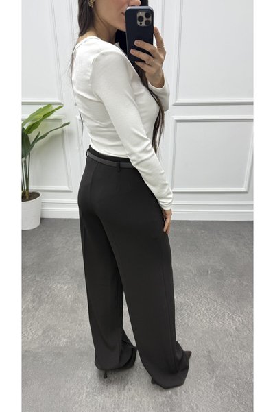 CurcunaShop Women's Belted Palazzo Trousers with Sewing Detail