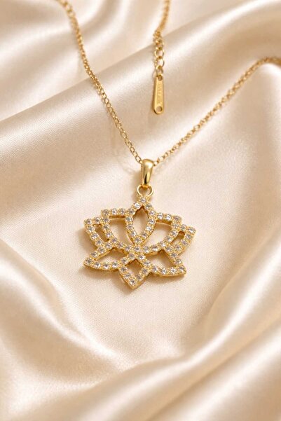 Furtek Aksesuar Lotus Çiçeği Kolye Gold Çelik Kaplama Minimal Günlük