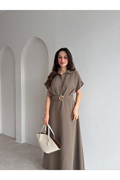 Mooi Butik فستان روكسي ميدي 9025 - كاكي