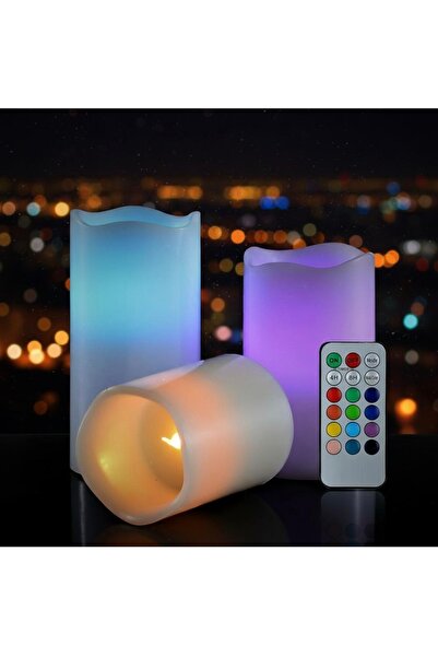 İV BLUE PURPLE 3 Lü Renk Değiştiren Set Led Mum Kumandalı