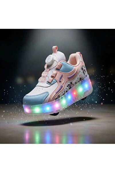 Ayakkabı Ülkesi أحذية رياضية للأطفال بأربع عجلات مضيئة وعجلات تزلج، أحذية مري...