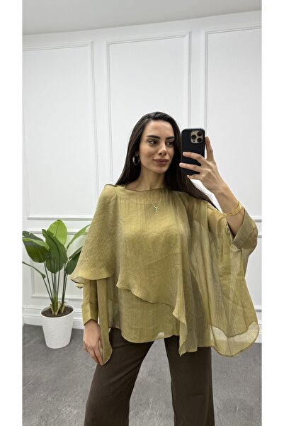 CurcunaShop Kadın Transparan Uçuşan Pelerin Bluz